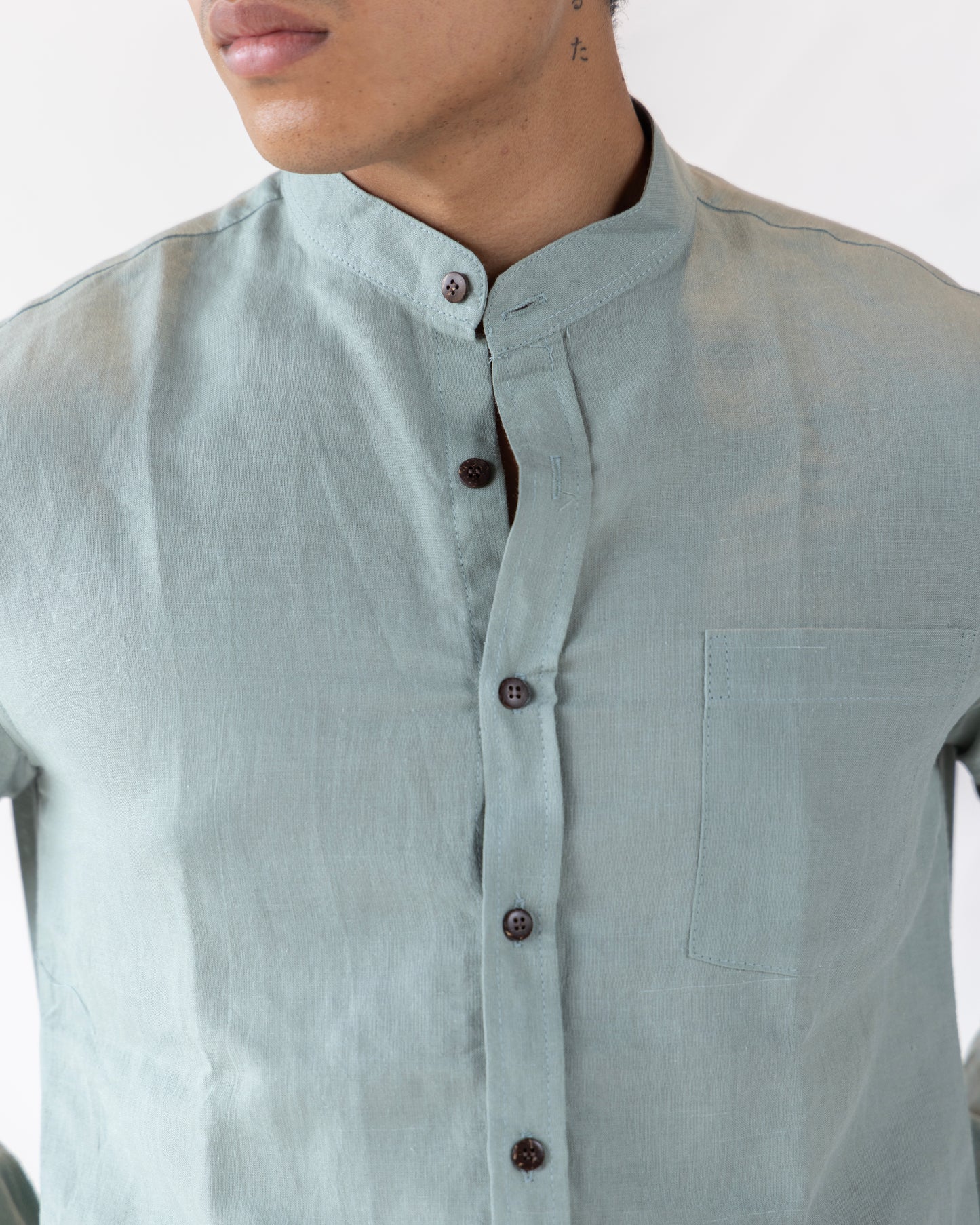 Nada Long Sleeve Shirt Chinese Collar  - Green
